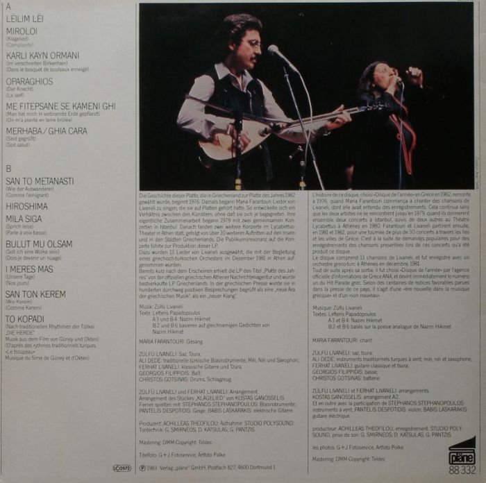Maria Farantouri; Zülfü Livaneli Ensemble