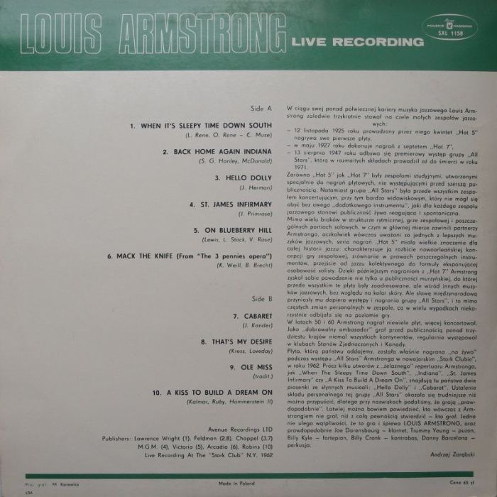 Louis Armstrong - Live Recording (LP)