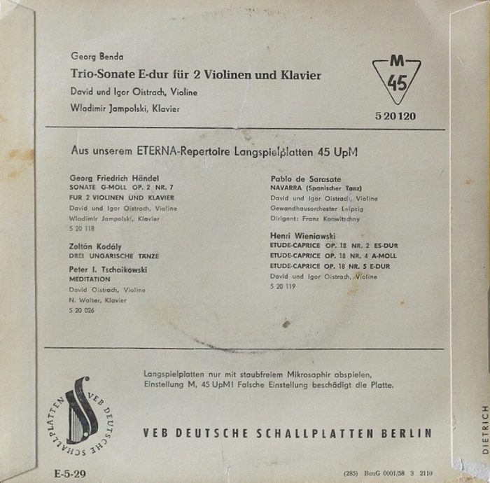 Georg Benda - Trio-Sonate E-dur für zwei Violinen und Klavier