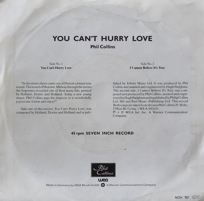 Phil Collins - You Can't Hurry Love / I Cannot Believe It's True