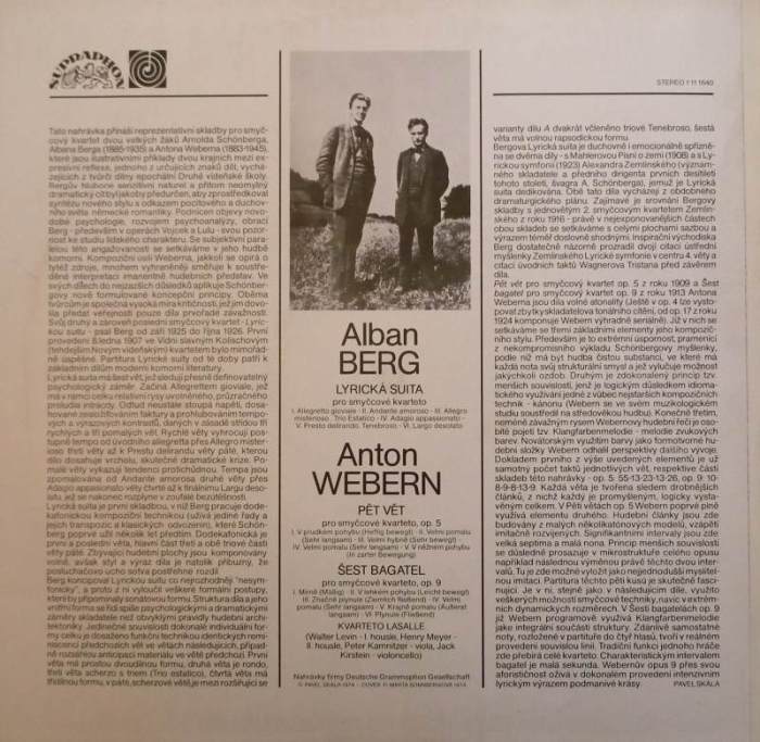 Alban Berg; Anton Webern - Lyrická suita / Pět vět / Šest bagatel (LP)