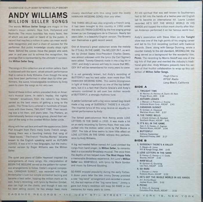 Andy Williams - Million Seller Songs