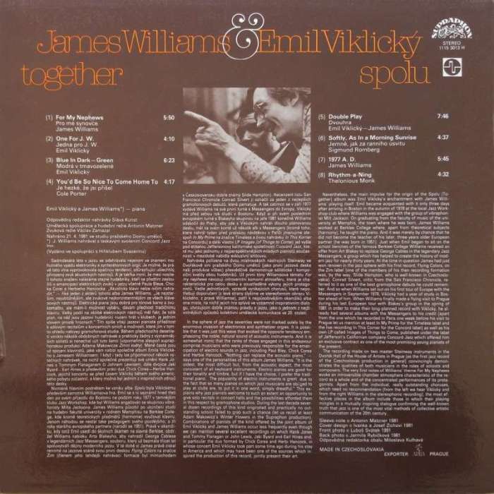 James Williams & Emil Viklický - Together / Spolu (LP)
