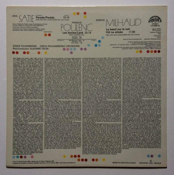 Vladimír Válek  plus  The Czech Philharmonic Orchestra - Milhaud: Le Boeuf sur le toit, Poulenc: Les Biches, Satie: Parade (LP)