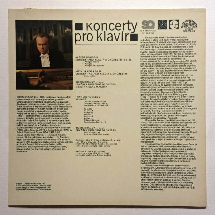 Poulenc, Roussel, Honegger, Boris Krajný, Pražský Komorní Orchestr, Stanislav Macura - Koncerty pro klavír (LP)