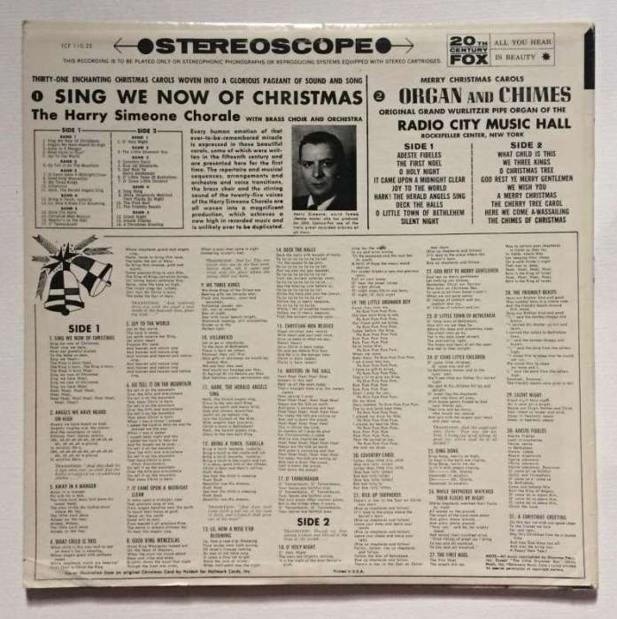 The Harry Simeone Chorale - Sing We Now Of Christmas / Merry Christmas Carols With Organ  a  Chimes: Original Grand Wurlitzer Pipe Organ Of The Radio City Music Hall (2LP)