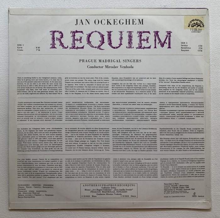 Ockeghem, Prague Madrigal Singers Cond. Miroslav Venhoda - Requiem (LP)