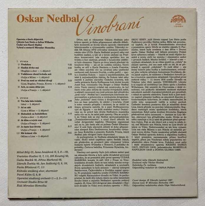 Oskar Nedbal / Operetní studiový orchestr / Orchestr studio Brno / Various - Vinobraní (LP)