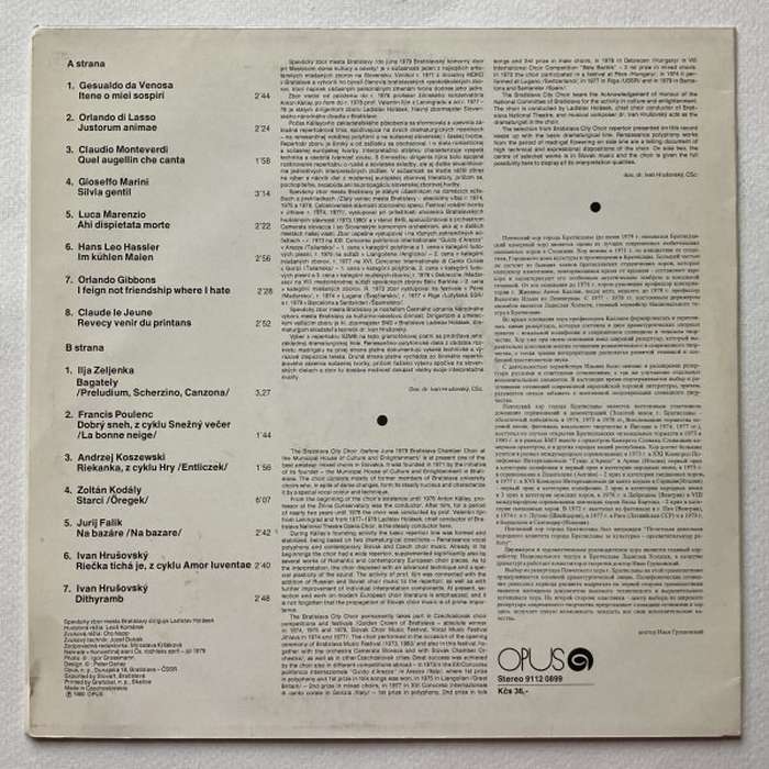 Spevácky zbor mesta Bratislavy, Ladislav Holásek - Spevácky zbor mesta Bratislavy (LP)