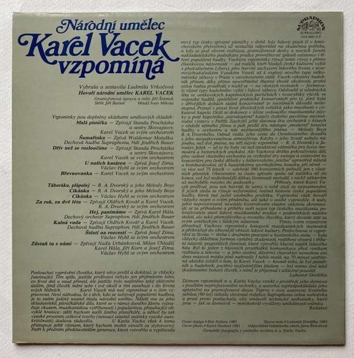 Karel Vacek - Národní umělec Karel Vacek vzpomíná (LP)