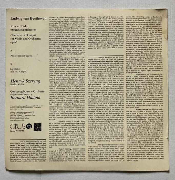 Beethoven - Henryk Szeryng, Concertgebouw-Orchester Amsterdam, Bernard Haitink - Violinkonzert D-dur, Op. 61 (LP)