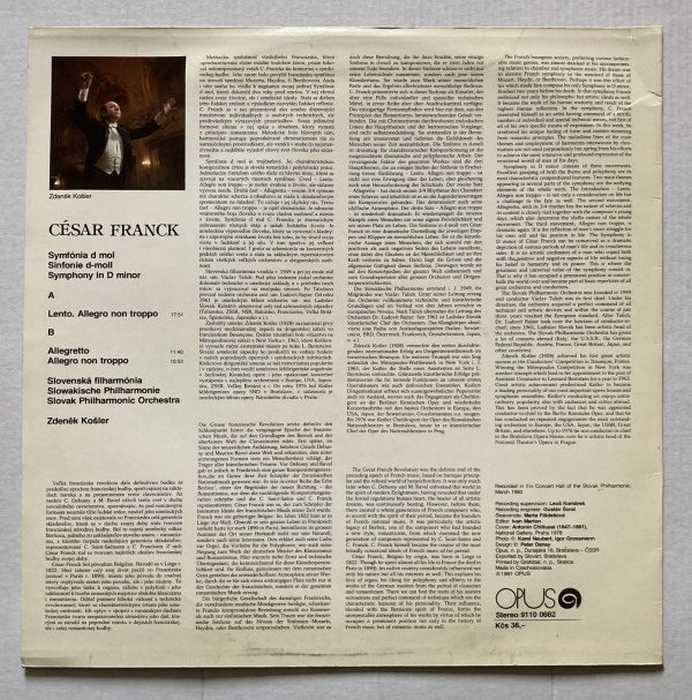 Zdeněk Košler - César Franck - Slovak Philharmonic Orchestra - Symphony In D Minor (LP)