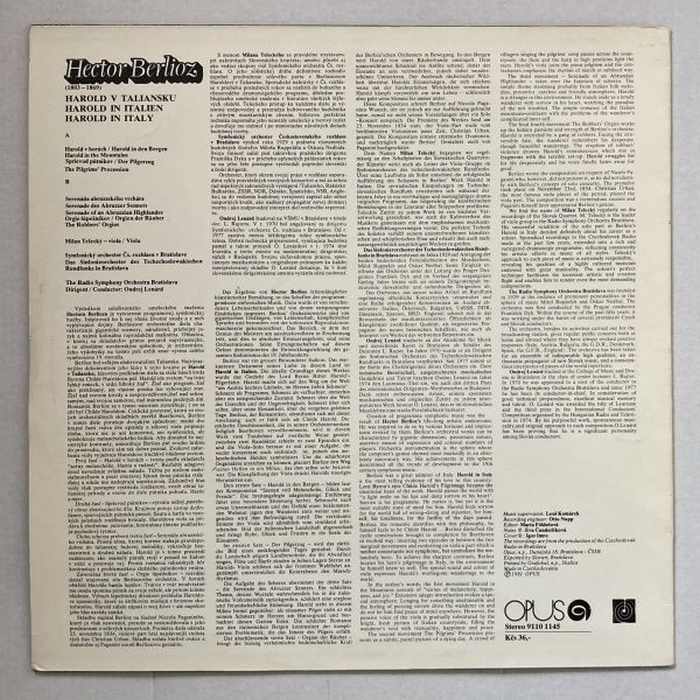 Hector Berlioz, Slovak Radio Symphony Orchestra, Milan Telecký, Ondrej Lenárd - Harold In Italy (LP)