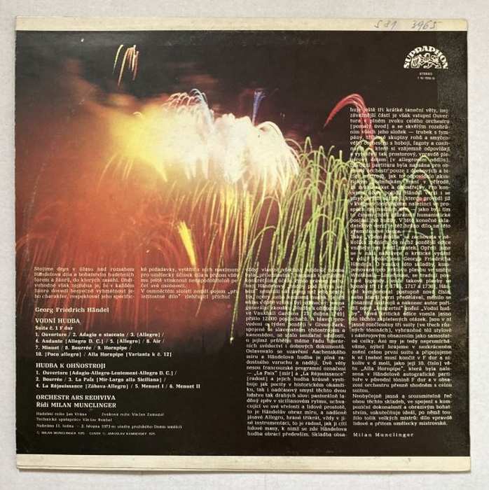 Orchestr Ars Rediviva - G. F. Händel - Vodní hudba, Ohňostroj (LP)
