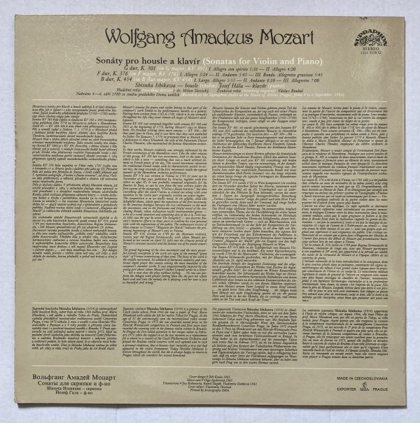 Mozart - Shizuka Ishikawa, Josef Hála - Sonatas For Violin And Piano / Sonáty pro housle a klavír (LP)