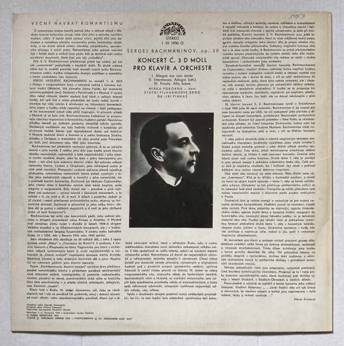 Sergej Rachmaninov - Mirka Pokorná, Státní Filharmonie Brno, řídí Jiří Pinkas - Koncert č. 3 D-moll pro klavír a orchestr (LP)