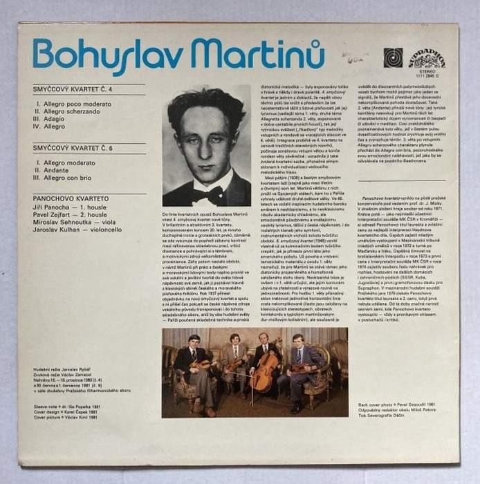 Martinů, Panocha Quartet - String Quartets Nos. 4 And 6 / Smyčcové kvartety č. 4 a 6 (LP)