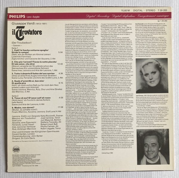 Verdi, José Carreras, Katia Ricciarelli, Yuri Mazurok, Stefania Toczyska, Chorus Of The Royal Opera House, Covent Garden, Sir Colin Davis - Il Trovatore (LP)