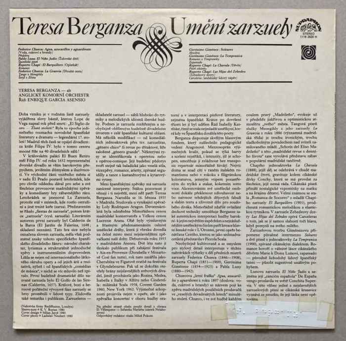 Teresa Berganza - Umění Zarzuely (LP)