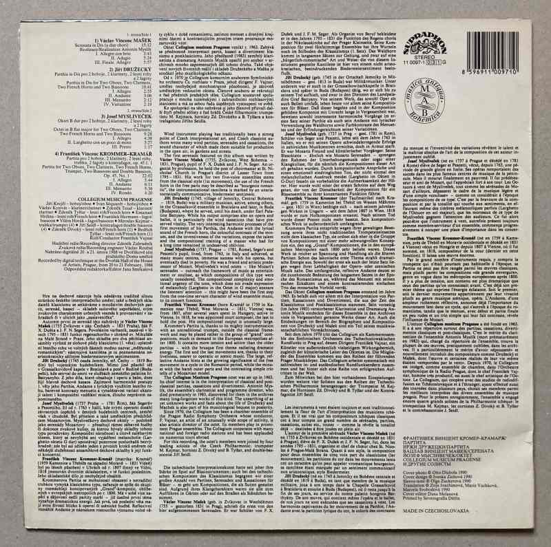 František Vincenc Krommer-Kramář / Jiří Družecký / Václav Vincenc Mašek / Josef Mysliveček : Collegium Musicum Pragense - Partita / Parthia / Serenata / Ottetto (LP)