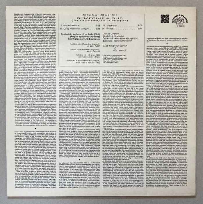 Otakar Ostrčil, Prague Symphony Orchestra, Jiří Bělohlávek - Symphony In A Major (LP)