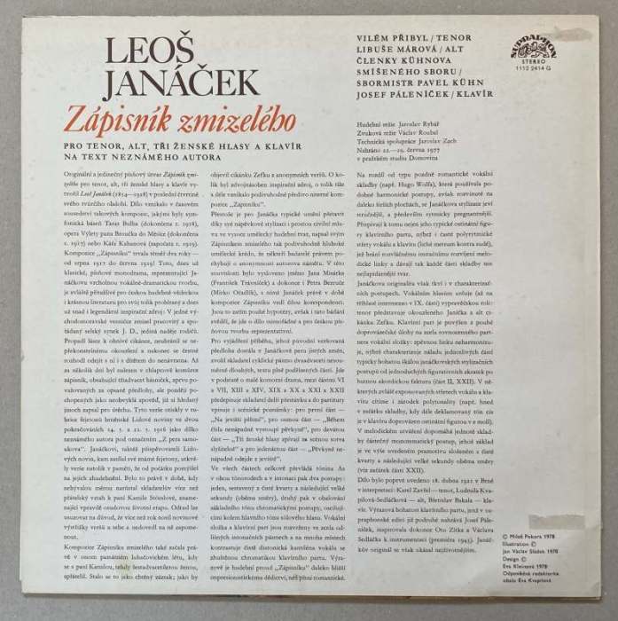 Leoš Janáček - Zápisník zmizelého (LP)