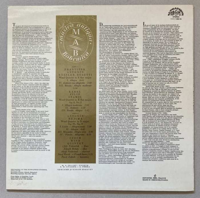 F. A. Rössler-Rosetti, K. F. Stamic, A. Rejcha - Czech Wind Quintet - Wind Quintet  a  Quartet (LP)