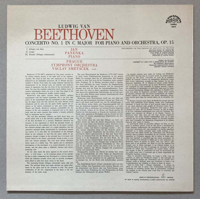 Ludwig van Beethoven, Jan Panenka, The Prague Symphony Orchestra, Václav Smetáček - Piano Concerto No. 1 In C Major (LP)
