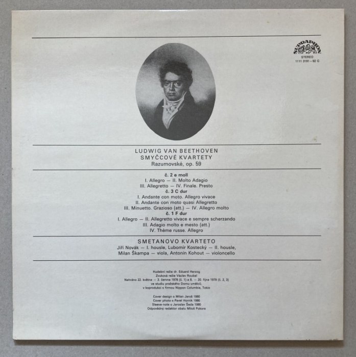 Beethoven, Smetanovo Kvarteto - Smyčcové kvartety Op.59 Razumovské (2LP)