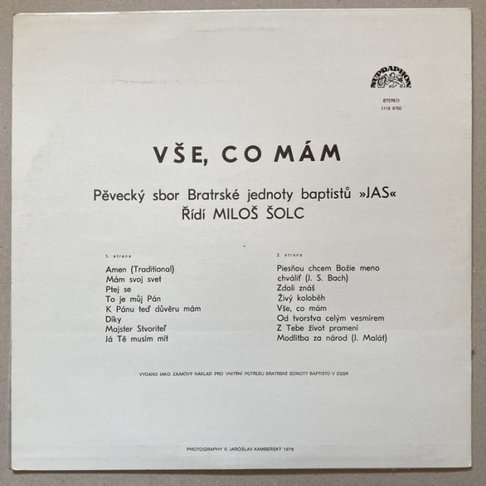 Pěvecký sbor Bratrské jednoty baptistů »JAS« - Vše, co mám (LP)