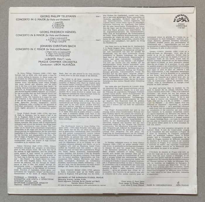 Lubomír Malý, Prague Chamber Orchestra, Libor Hlaváček - Viola Concertos (LP)