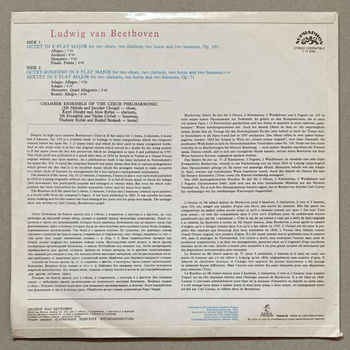 Beethoven, Chamber Ensemble Of The Czech Philharmonic - Chamber Music For Wind Instruments (LP)