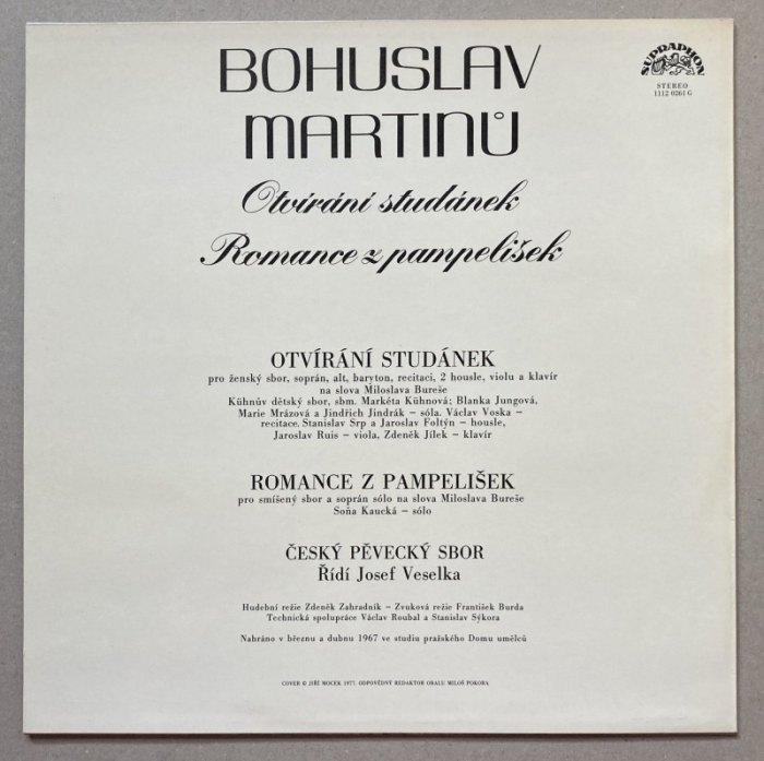 Bohuslav Martinů - Miloslav Bureš - Romance z pampelišek / Otvírání studánek (LP)
