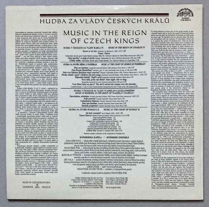 Rožmberk Ensemble - František Pok - Music In The Reign Of Czech Kings = Hudba za vlády českých králů (LP)