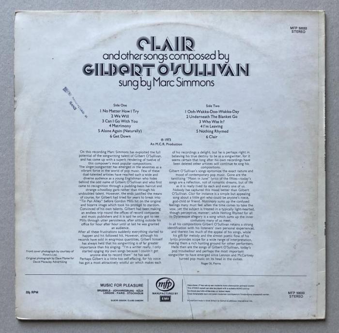 Marc Simmons - Clair And Other Songs Composed By Gilbert O'Sullivan (LP)