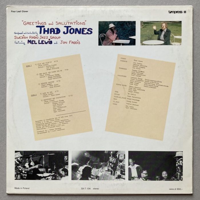 Thad Jones, Swedish Radio Jazz Group Featuring Mel Lewis And Jon Faddis - Greetings And Salutations (LP)