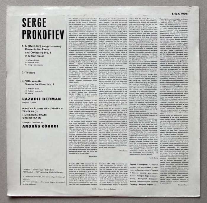 Serge Prokofiev - Lazarij Berman / Hungarian State Orchestra / András Kórodi - Piano Concerto No. 1 / Toccata / Piano Sonata No. 8 (LP)