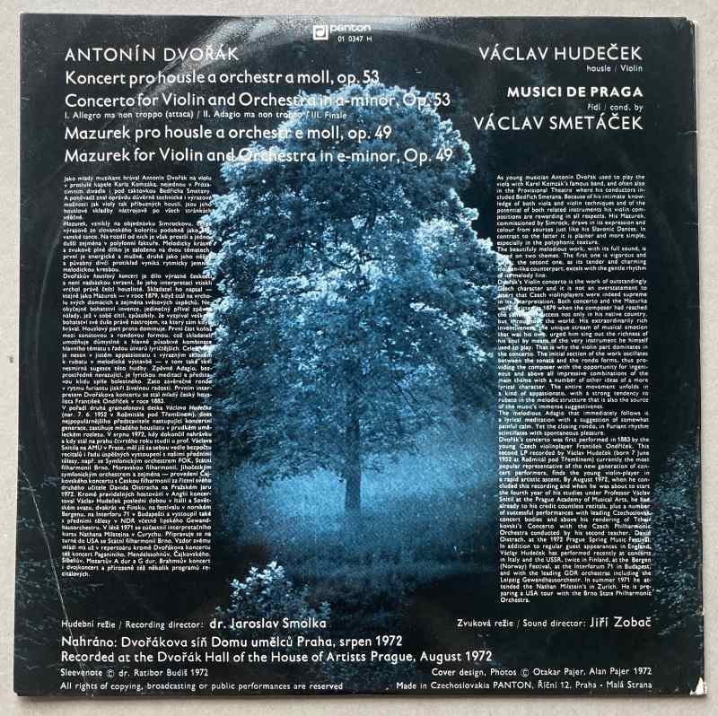 Václav Hudeček, Antonín Dvořák, Václav Smetáček, Musici De Praga - Koncert pro housle a orchestr A-Moll, Op. 53 - Mazurek pro housle a orchestr E-Moll, Op. 49 (LP)