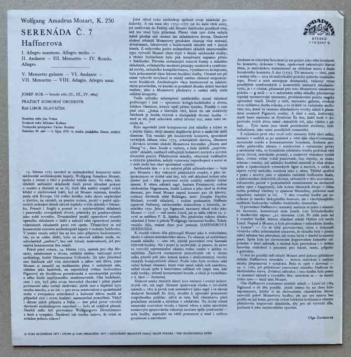 W. A. Mozart, Josef Suk, Pražský Komorní Orchestr, Libor Hlaváček - Haffnerova Serenáda (LP)