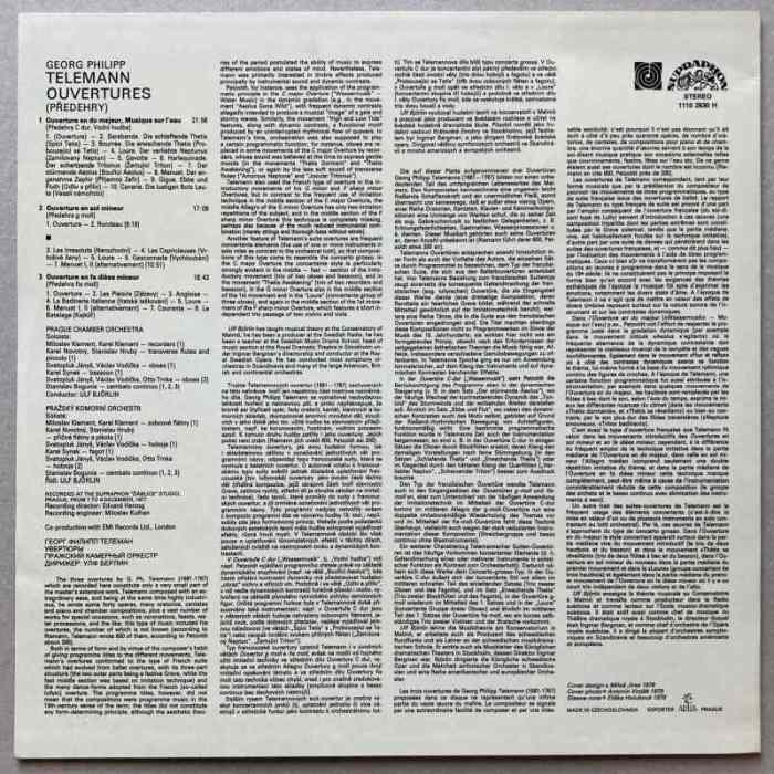 Telemann - Prague Chamber Orchestra, Ulf Björlin - Ouvertures (LP)