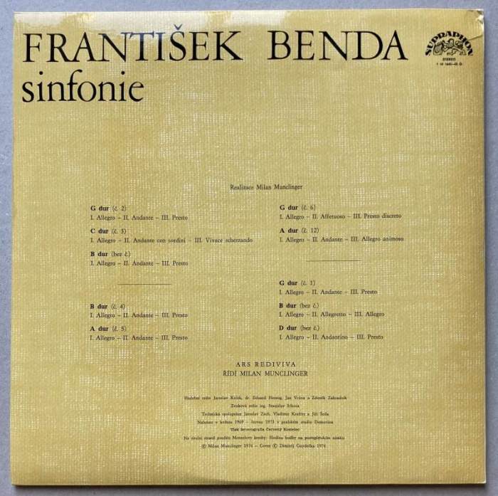 František Benda, Milan Munclinger, Ars rediviva ensemble - Sinfonie (2LP)