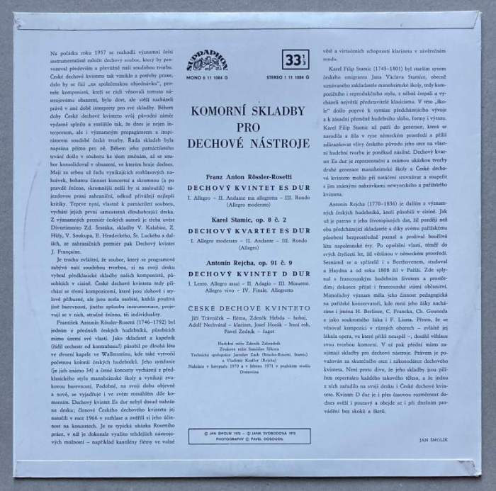 Franz Anton Rössler-Rosetti, Karel Stamic, Antonín Rejcha - České dechové kvinteto - Skladby pro dechové nástroje (LP)