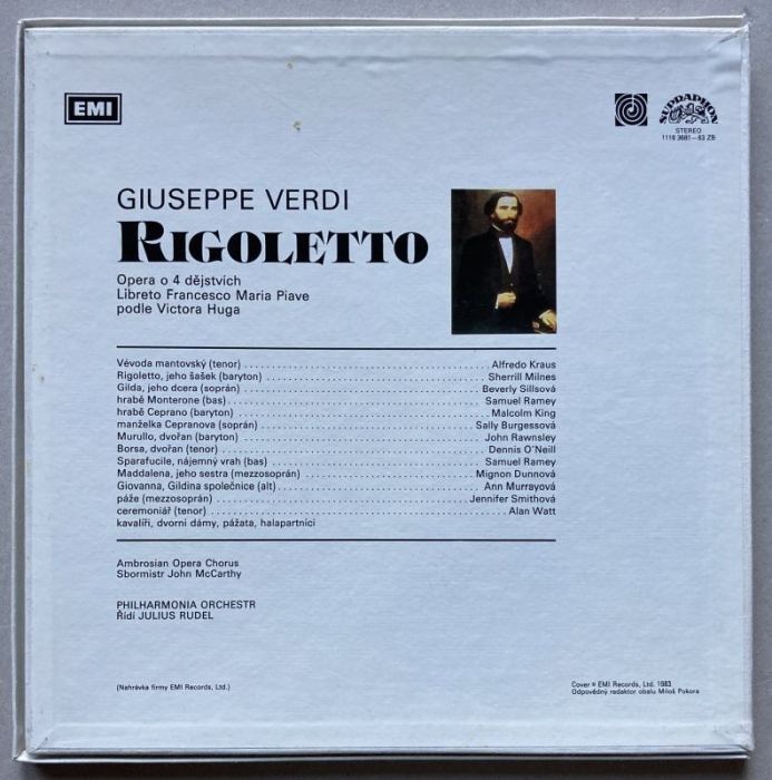 Verdi, Beverly Sills, Sherrill Milnes, Alfredo Kraus, Mignon Dunn, Samuel Ramey, Ambrosian Opera Chorus a Philharmonia Orchestra, Julius Rudel - Rigoletto (3LP)