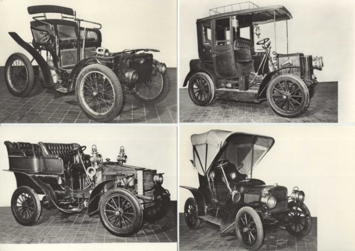 Historické automobily. Národní technické museum (soubor 12 černobílých fotografií)