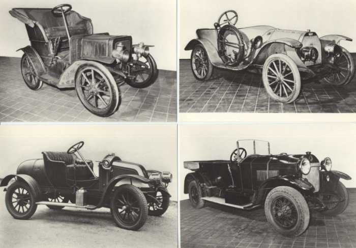 Historické automobily. Národní technické museum (soubor 12 černobílých fotografií)