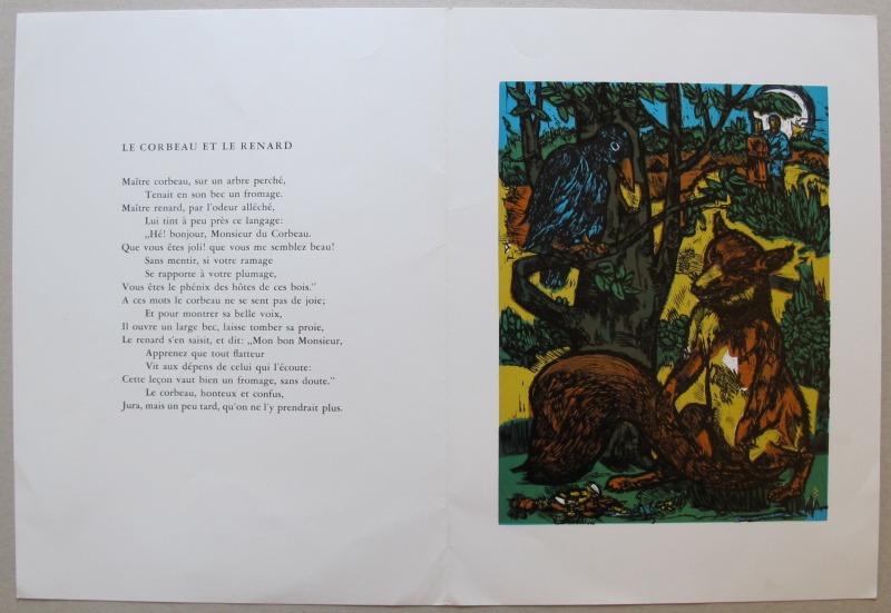 Jan Battermann - Le Corbeau et le renard (barevný linoryt)