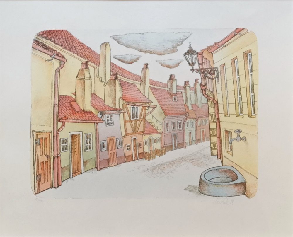 Jiří Hanžlík - Praha - Zlatá ulička (litografie)