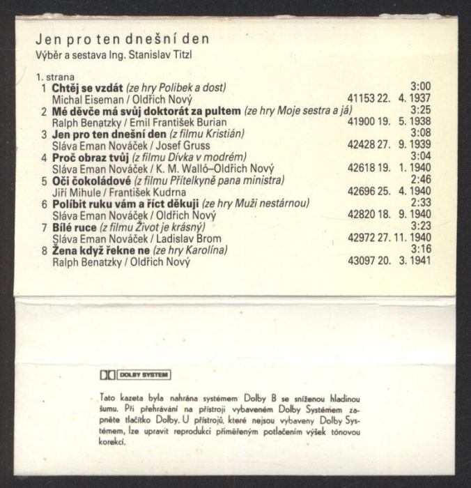 Oldřich Nový - Jen pro ten dnešní den (1937-1946) (MC)