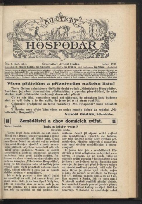 Dadák, Arnošt - Milotický hospodář, ročník XLII. 1931