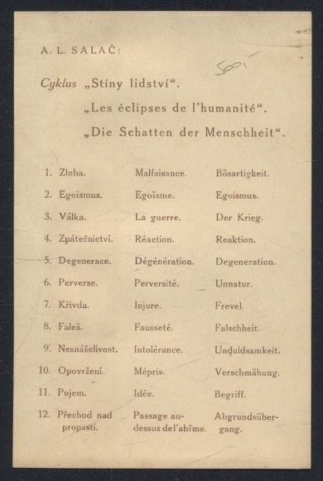 Salač, A. L. - Cyklus „Stíny lidství" (12 pohlednic)
